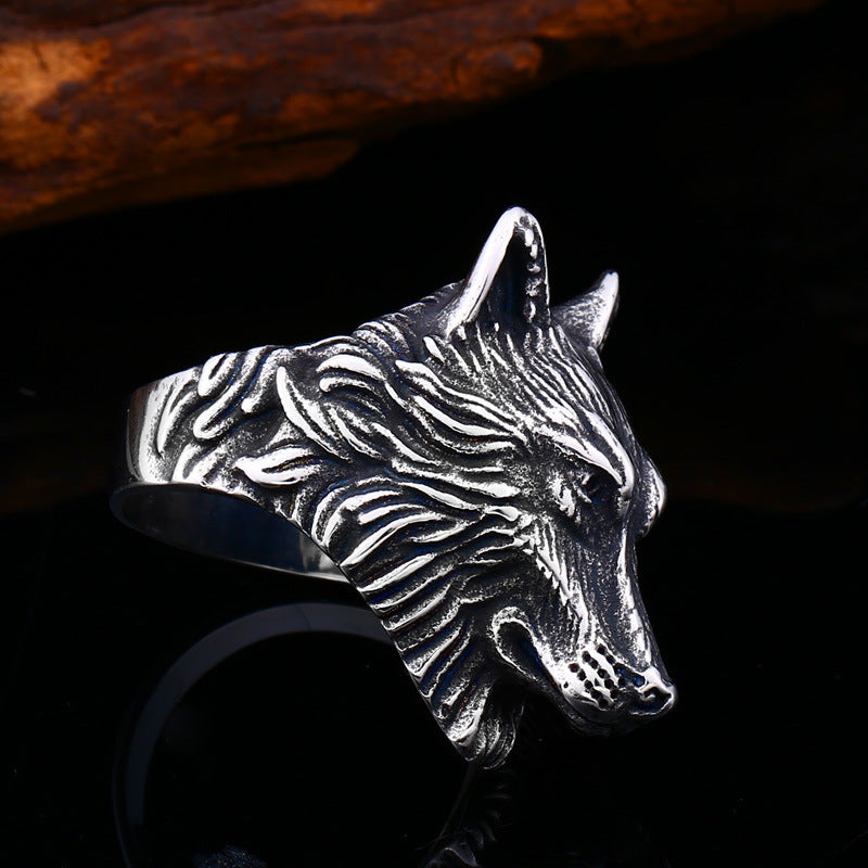 Viking wolf head ring