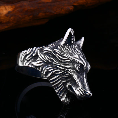 Viking wolf head ring