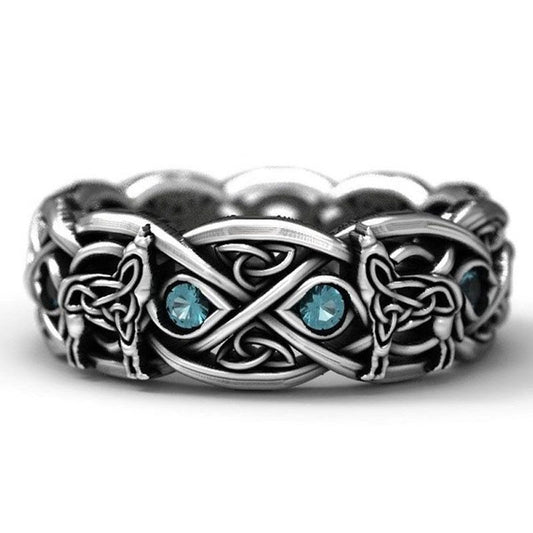 Galvanized Diamond Wolf Head Ring