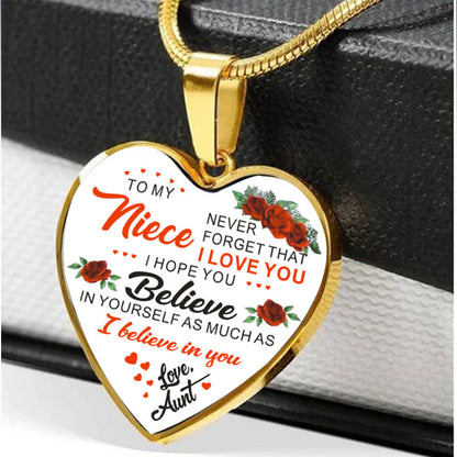 Flower To My Niece Love Aunt Heart Pendant Necklace