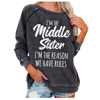 I'm The Middle Sister Printed Round Neck Sweater For Women