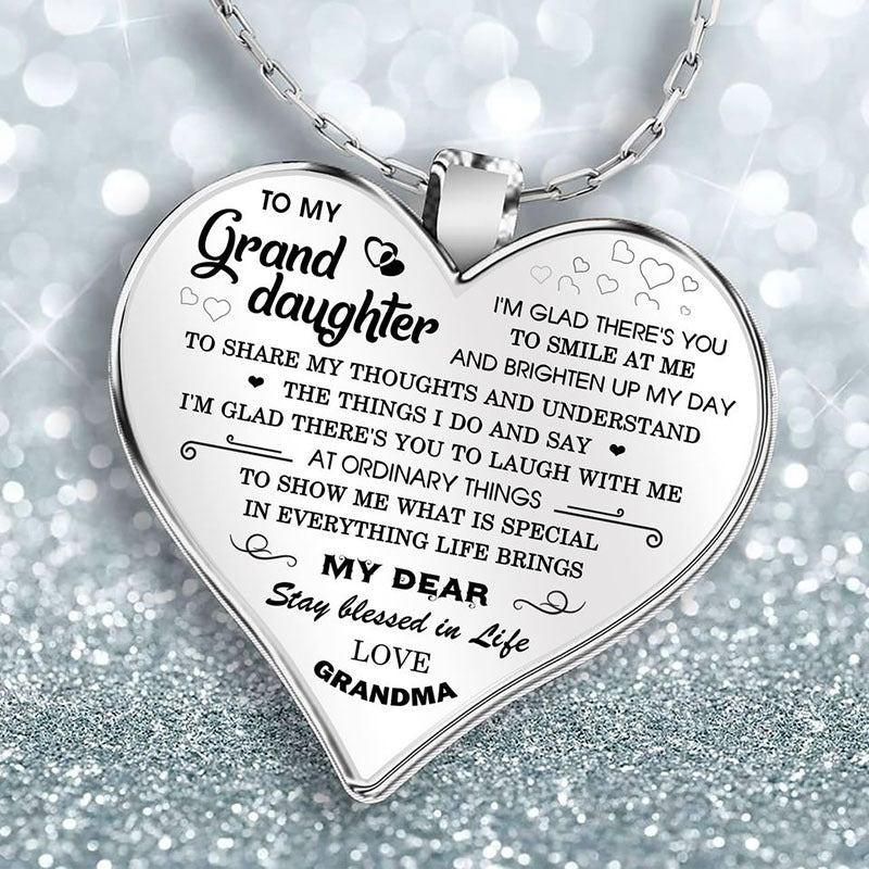 Cute To My Granddaughter Flower Butterfly Love Heart Pendant Necklace