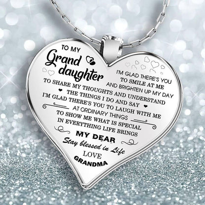 Cute To My Granddaughter Flower Butterfly Love Heart Pendant Necklace