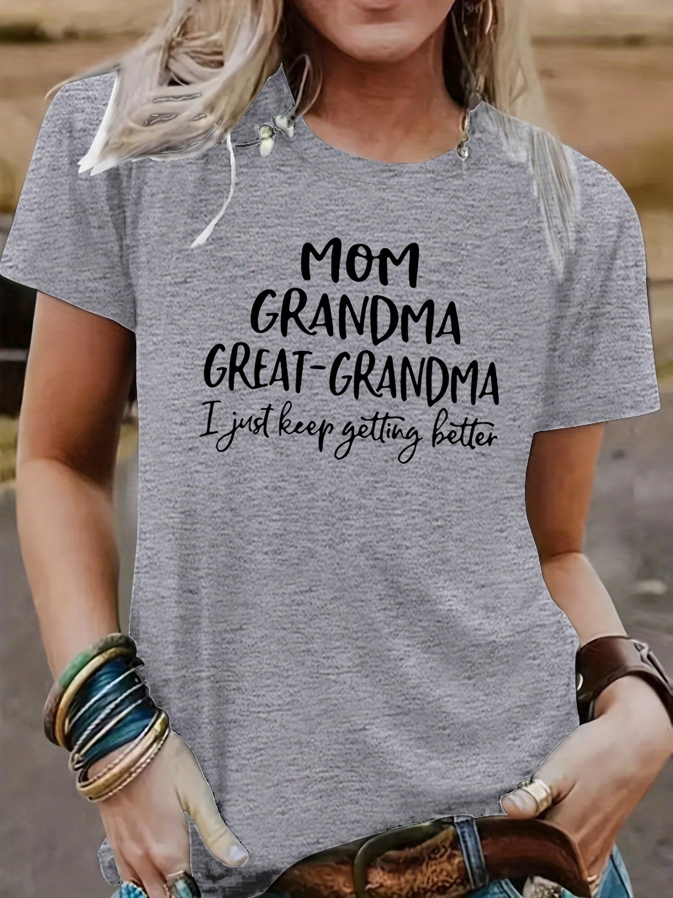 Mom Grandma Letter Printed T-shirt Short Sleeve