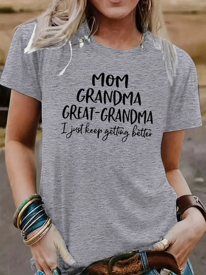 Mom Grandma Letter Printed T-shirt Short Sleeve