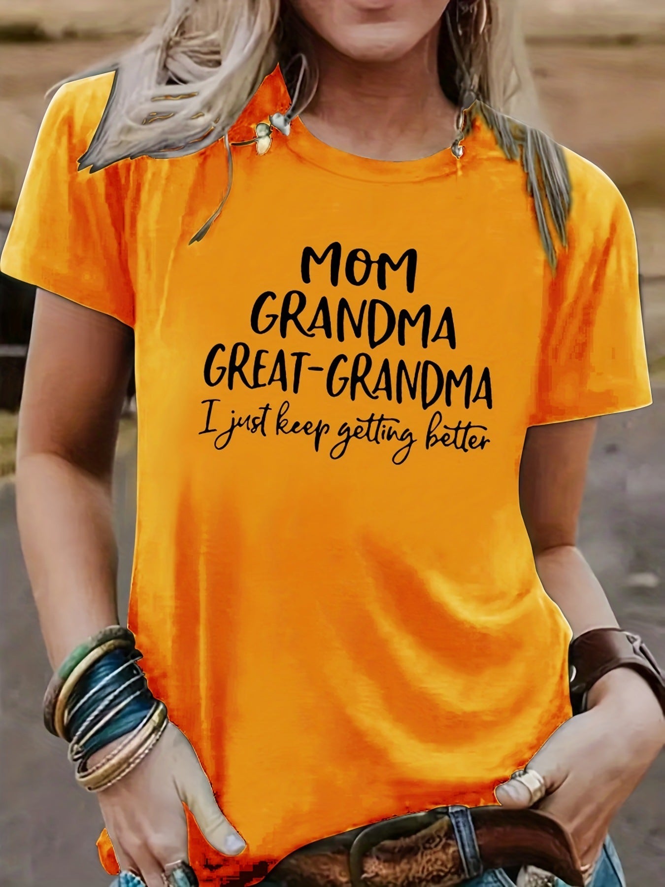 Mom Grandma Letter Printed T-shirt Short Sleeve