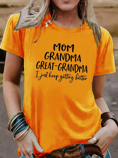 Mom Grandma Letter Printed T-shirt Short Sleeve