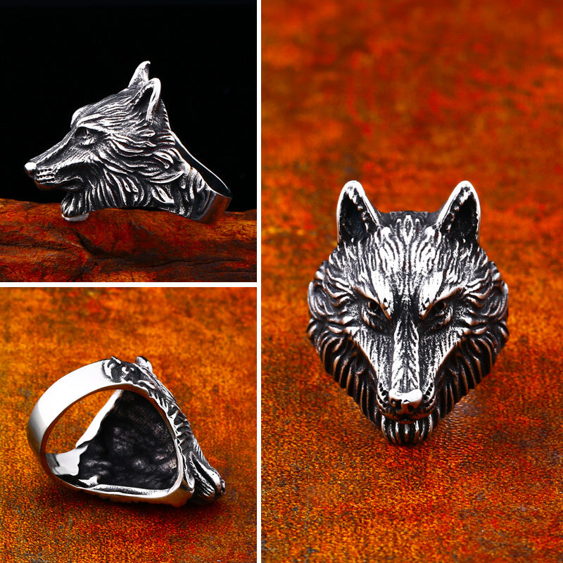 Viking wolf head ring