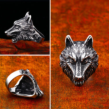 Viking wolf head ring