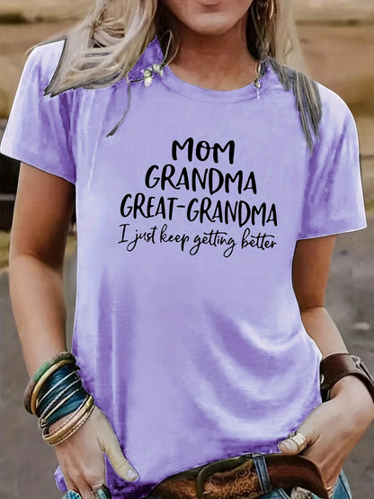 Mom Grandma Letter Printed T-shirt Short Sleeve