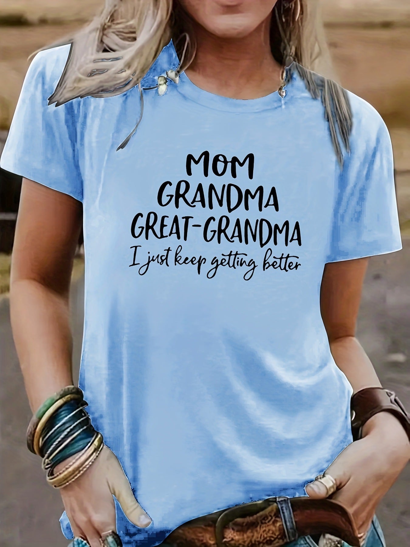 Mom Grandma Letter Printed T-shirt Short Sleeve