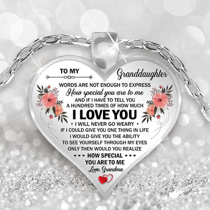Cute To My Granddaughter Flower Butterfly Love Heart Pendant Necklace