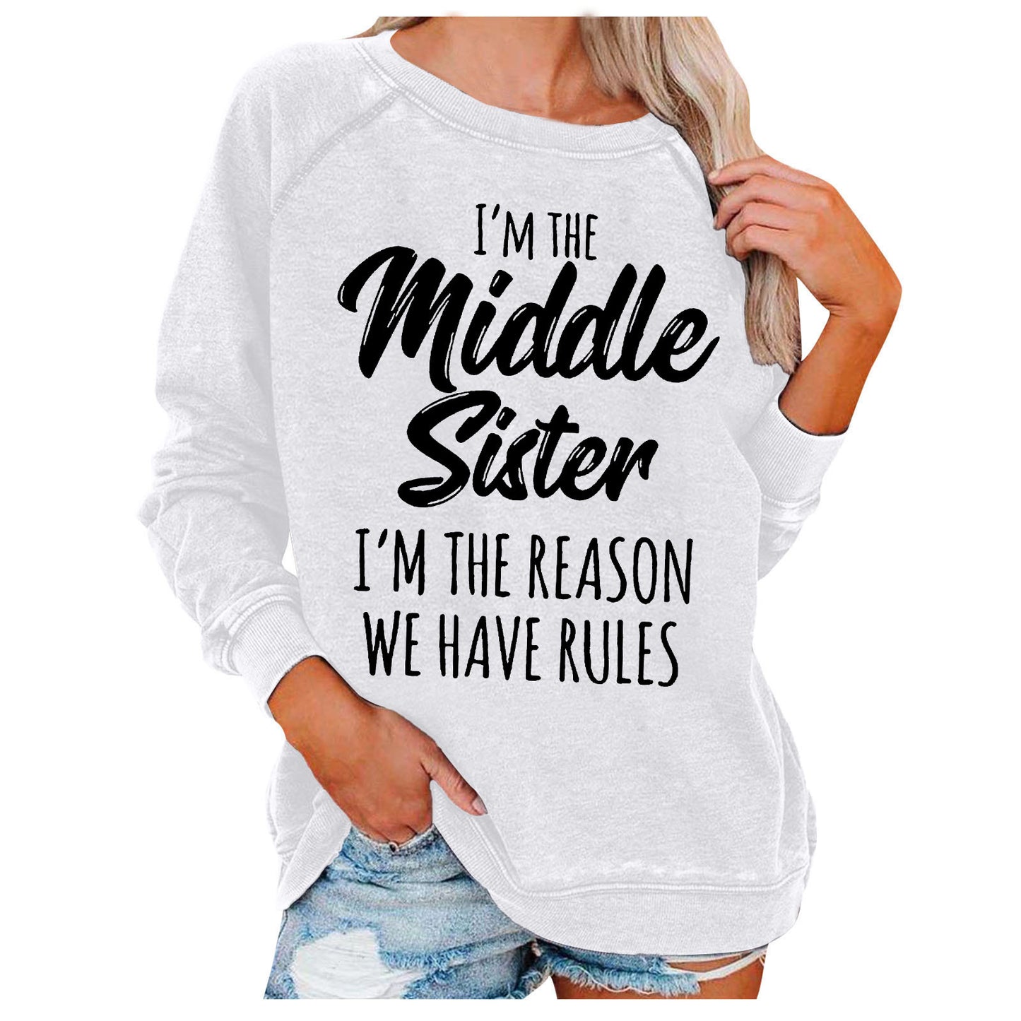 I'm The Middle Sister Printed Round Neck Sweater For Women