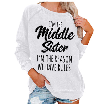 I'm The Middle Sister Printed Round Neck Sweater For Women