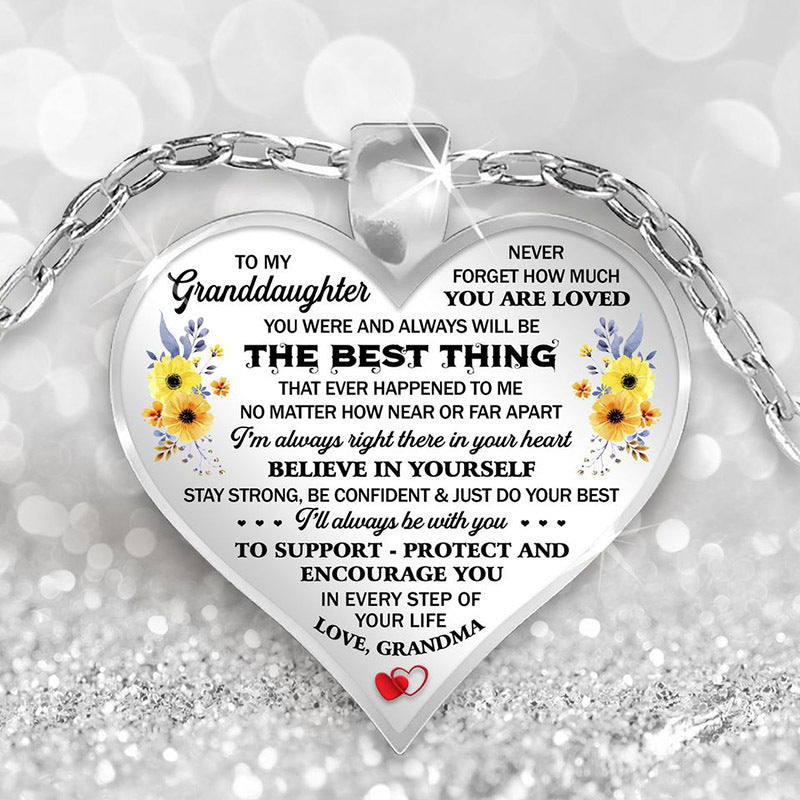 Cute To My Granddaughter Flower Butterfly Love Heart Pendant Necklace