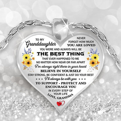 Cute To My Granddaughter Flower Butterfly Love Heart Pendant Necklace