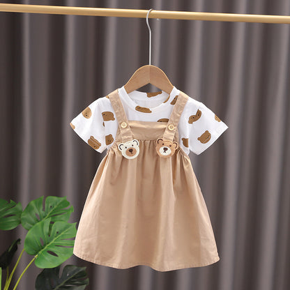 Bear Brother Short Sleeve Strap Kids Clothes Two-piece Suit