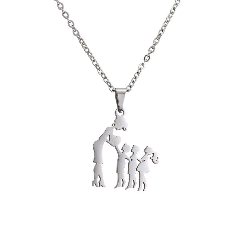 Titanium Steel Mother Son Daughter Minimalist Necklace