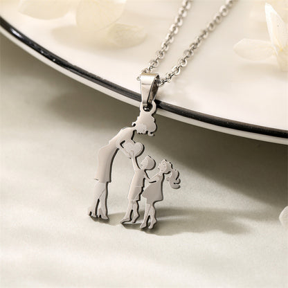 Titanium Steel Mother Son Daughter Minimalist Necklace