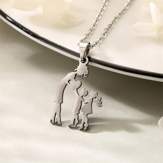 Titanium Steel Mother Son Daughter Minimalist Necklace