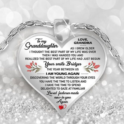 Cute To My Granddaughter Flower Butterfly Love Heart Pendant Necklace
