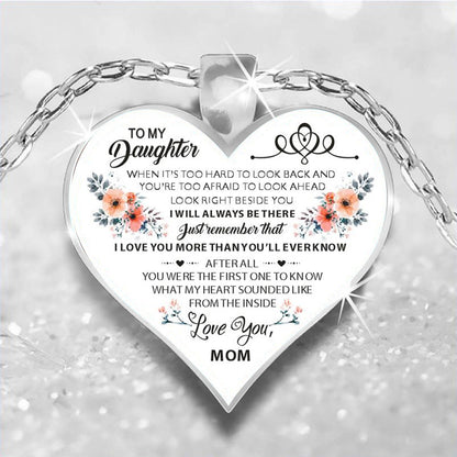 Cute To My Daughter Flower Heart Pendant Inspirational Necklace
