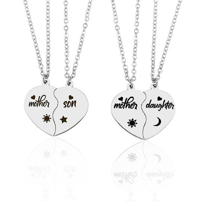 2Pcs Mother Daughter Heart Puzzle Pendant Necklace Stainless Steel Sun Moon Necklace Bracelet