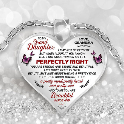 Cute To My Granddaughter Flower Butterfly Love Heart Pendant Necklace