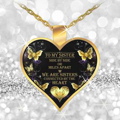 Gold Butterfly To My Sister Heart Pendant Inspirational Necklace