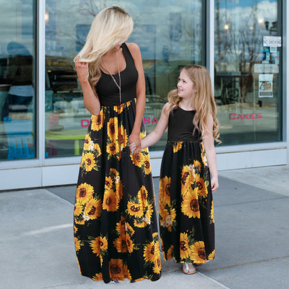 Women's Stitching Vest Dress Parent-child Clothing Mother-daughter Matching Outfit Summer Children's Clothing With Pockets
