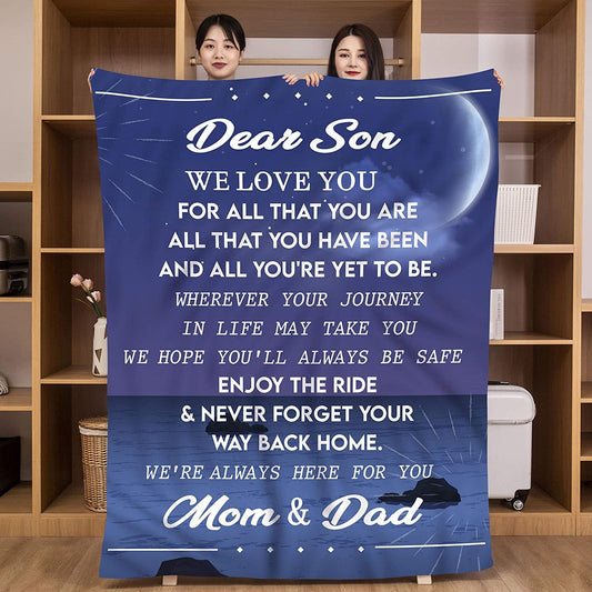 Gift From Mom And Dad To Son Printed With One Sided Flange Blanket