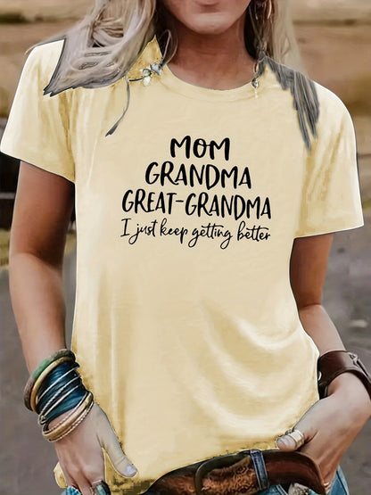 Mom Grandma Letter Printed T-shirt Short Sleeve