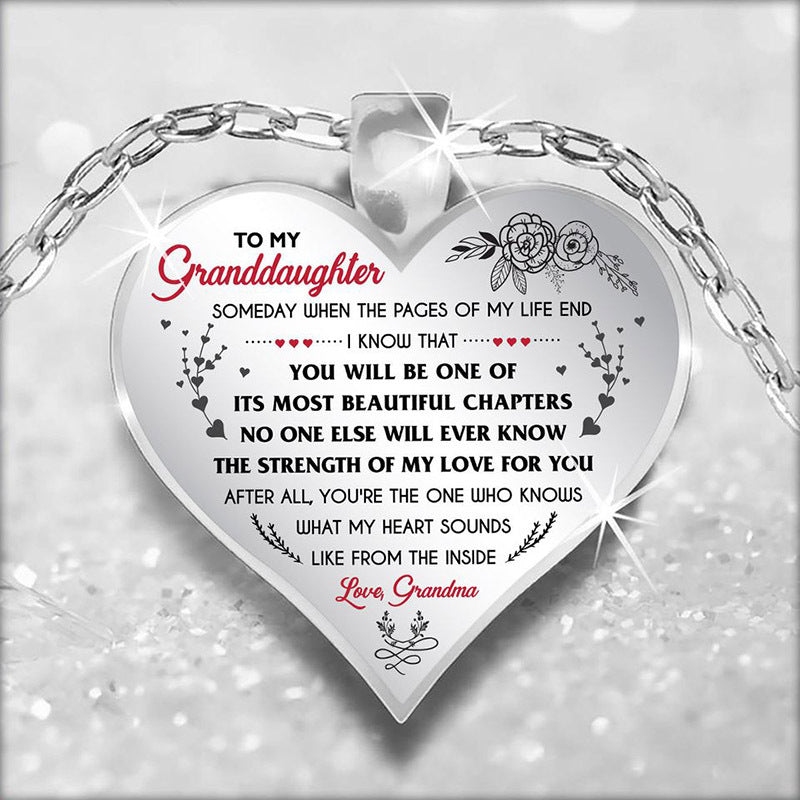 Cute To My Granddaughter Flower Butterfly Love Heart Pendant Necklace