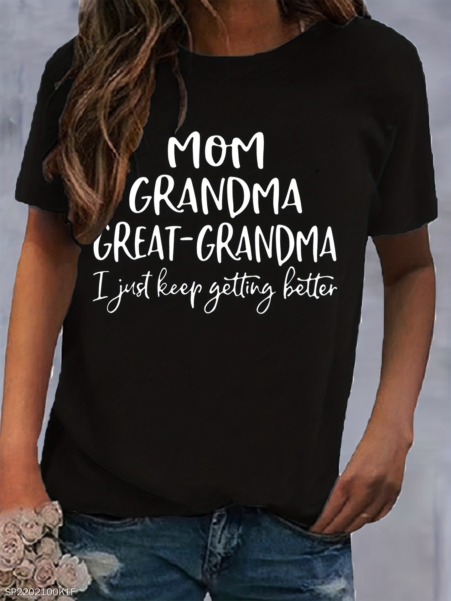 Mom Grandma Letter Printed T-shirt Short Sleeve