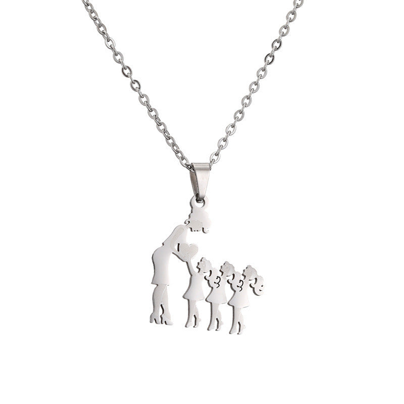 Titanium Steel Mother Son Daughter Minimalist Necklace
