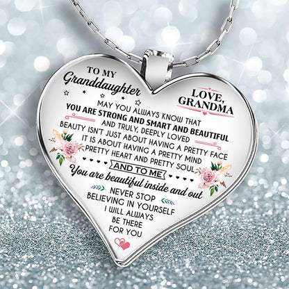 Cute To My Granddaughter Flower Butterfly Love Heart Pendant Necklace