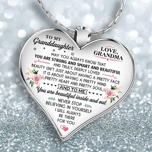 Cute To My Granddaughter Flower Butterfly Love Heart Pendant Necklace