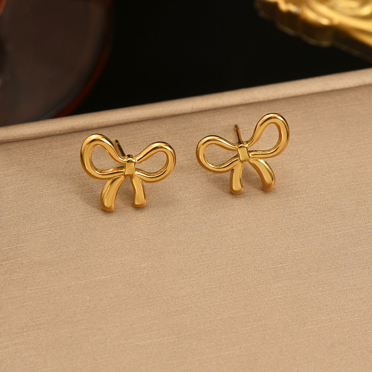 Lxalry 18K Gold Plated Bow Earrings   Symmetrical Mirror Finish Stainless Steel Jewelry  Hypoallergenic   Tarnish Free Luxury Gift For Women Wife Mom Handcrafted Everyday  Special Occasion Elegance