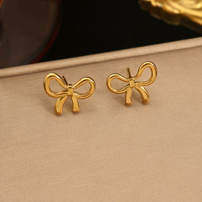 Lxalry 18K Gold Plated Bow Earrings   Symmetrical Mirror Finish Stainless Steel Jewelry  Hypoallergenic   Tarnish Free Luxury Gift For Women Wife Mom Handcrafted Everyday  Special Occasion Elegance