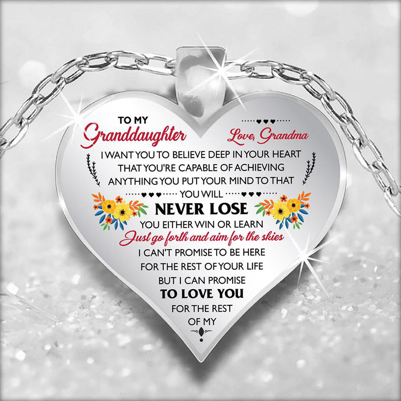 Cute To My Granddaughter Flower Butterfly Love Heart Pendant Necklace