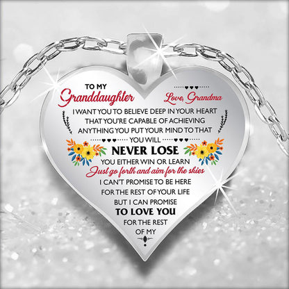 Cute To My Granddaughter Flower Butterfly Love Heart Pendant Necklace
