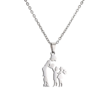 Titanium Steel Mother Son Daughter Minimalist Necklace