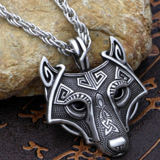 Vintage VIKING FORCE LABORATORIES Pendant Wolf Head Necklace Animal Ornament