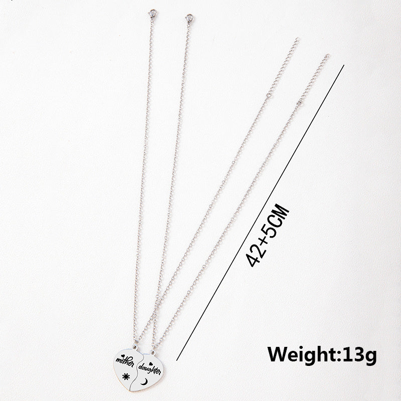 2Pcs Mother Daughter Heart Puzzle Pendant Necklace Stainless Steel Sun Moon Necklace Bracelet