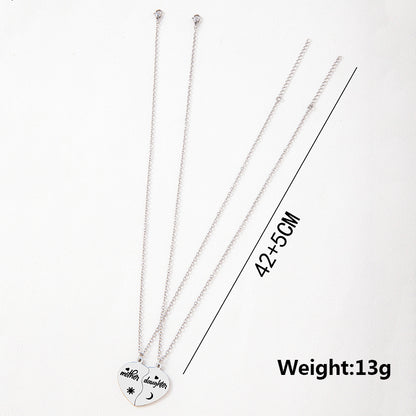 2Pcs Mother Daughter Heart Puzzle Pendant Necklace Stainless Steel Sun Moon Necklace Bracelet