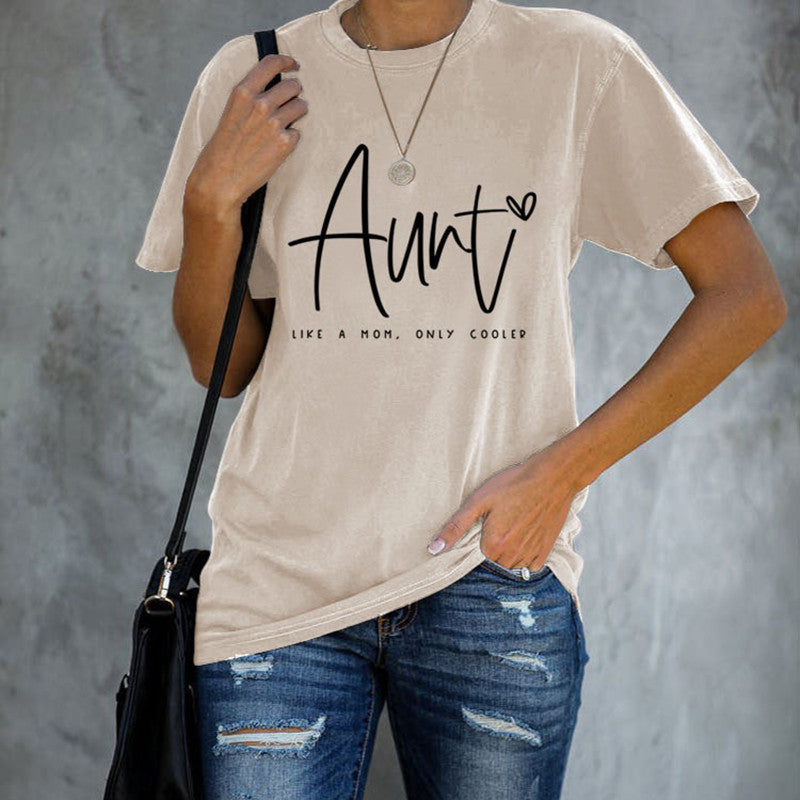 AUNT LIKE A MOM Fashion Round Neck Loose Short Sleeves