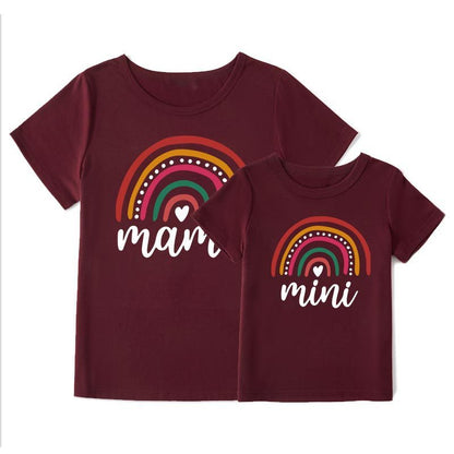 Rainbow Print T-shirt Mother And Daughter Mom Cotton Short Sleeve Top Summer INS Family Wear