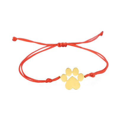 Cute And Graceful Sister Style Titanium Steel Cut Double Hole Solid Paw Print Pendant Adjustable Wax Rope Bracelet