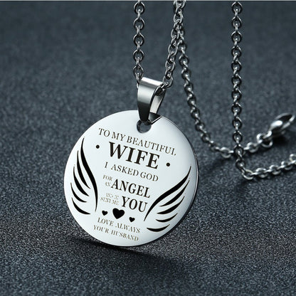 To My Beautiful Wife My Angel Round Necklace