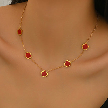 Lxalry 18K Gold Plated Five Leaf Clover Necklace   Modern Minimalist Stainless Steel Jewelry Hypoallergenic  Tarnish-Free Gift For Women Wife Mom  Everyday Luxury With Golden Aura